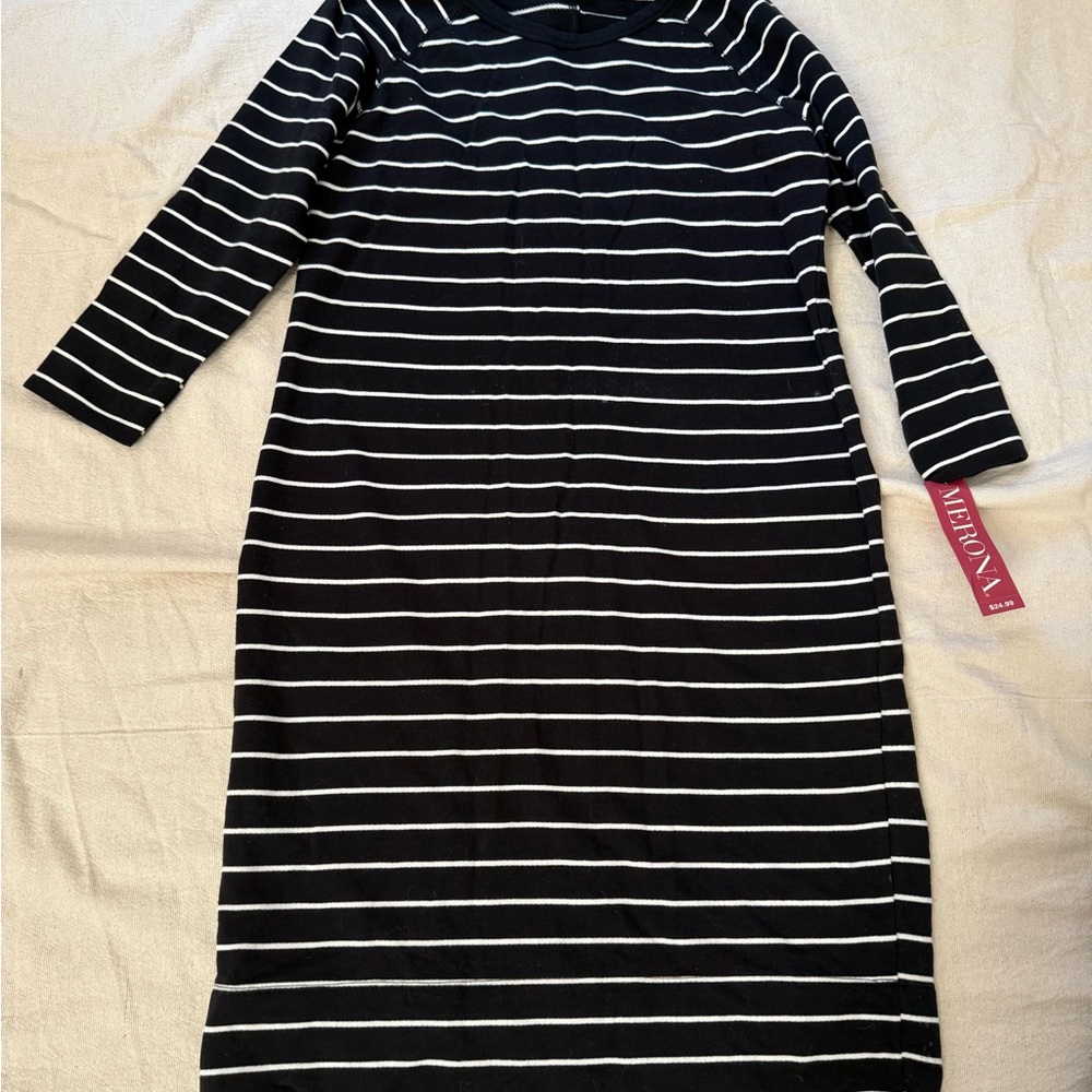 Merona Black and White Striped Long Sleeve Dress